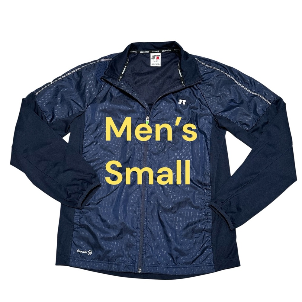 Men’s Russell Small 34 - 36 Full Zip Navy Blue Jacket Long Sleeve Dri-power 360 - Picture 2 of 8